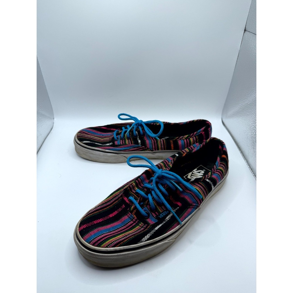 VANS Authentic Low Lines Mens 7 Sneaker Multicolor Stripe Lace Up Skate Shoes